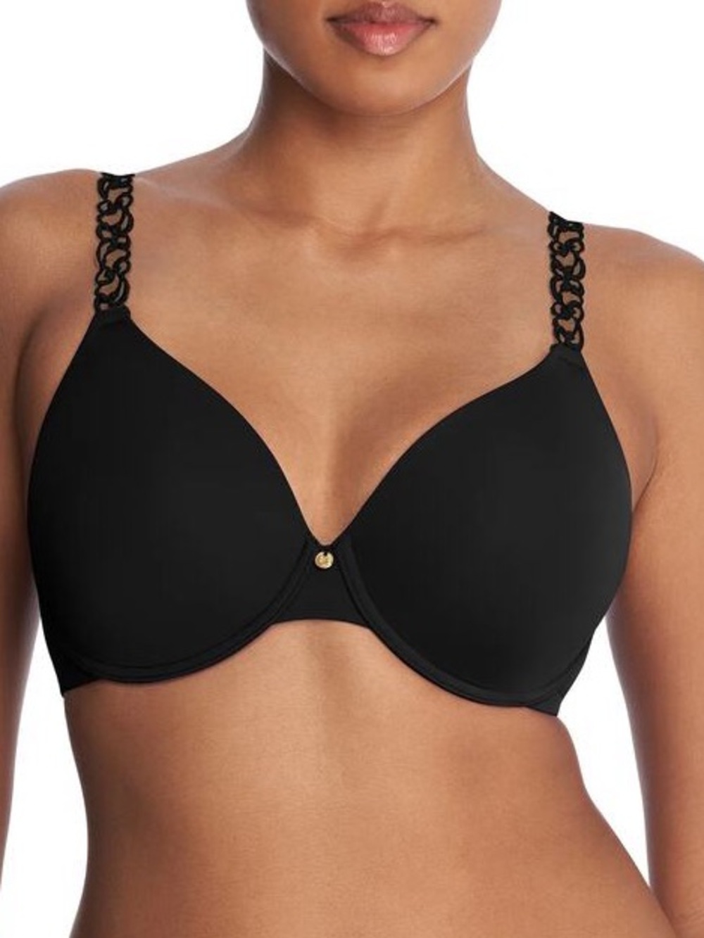 Natori Pure Luxe Full Fit T-Shirt Underwire Bra Black Lace Straps 32DDD